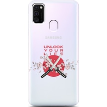 Samsung Uyumlu M30s Sakura Dagger Tasarımlı Süper Şeffaf Telefon Kılıfı Çok Renkli