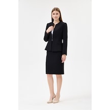 Velnara Moda Siyah Klasik Kadın Takım Elbise-sıfır Yaka Ceket & Kısa Kalem Etek Siyah - 927030108 Siyah