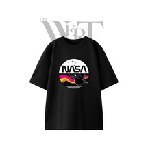 Thewert Nasa Space Tasarım Baskılı Ünisex Siyah Oversize T-shirt
