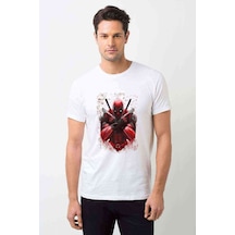 Deadpool Two Guns Baskılı Beyaz Erkek Tshirt