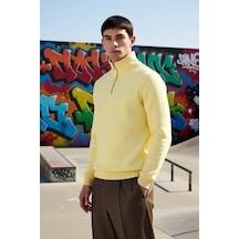 Benerly Erkek Dik Yaka Fermuarlı Standart Kol Regular Kalıp Sweatshirt Fo Açık Sarı