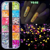 Karanlıkta Parlayan Floresan Tırnak Süsleme Folyo Pulları Kelebekler Yıldızlar Nail Art