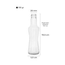 Afracam 250 Ml Şeffaf İnce Belli Kapaklı Cam Şişe 250 Cc Meşrubat Şişesi 6 Adet Beyaz Kapak 7009