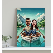 Bk Gift Kişiye Özel Teknede Oturan Çift Karikatürlü Kanvas Tablo-1 30x50 , Sevgiliye Hediye, Sevgililer Günü Hediyesi Kobitmeyencom33760 Bk Gift