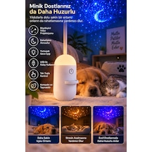 Romantik Atmosfer İçin Ay Yıldız Projeksiyonlu Gece Lambası - Lisinya Beyaz