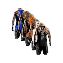 Genius Store 5'li Paket Genius Store Erkek Dry Fit Y-back Gym Sporcu Atleti Genıus-fıt5 Siyah-beyaz-haki-turuncu-mavi