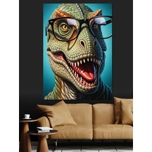 Ahşap Tablo Gözlüklü Dinozor Rex Portresi