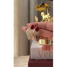 Bordo Altın Detaylı Kadın Küpe Altın