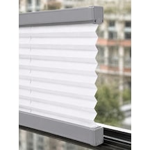 Plise Perde Beyaz Kumaş + Gri Profil Kasa Cam Balkon Perdesi