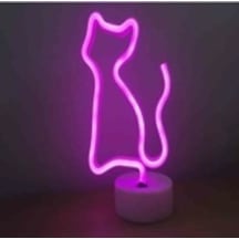 Neon Işıklı Kedi Lamba Usb Pil Dekoratif Aydınlatma Çok Renkli