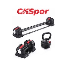 CKSpor 3 Ü 1 Arada Ayarlanabilir Ağırlık Seti 18 Kg Dambıl Halter Ve Kettlebell Fonksiyonlu Profesyonel Fitness Ekipmanı