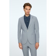 Morven Erkek Lacivert Poliviskon Trend Desenli Slim Fit Mono Yaka Ceket 26ys002006200 Lacivert
