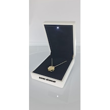 Işıklı Kutulu Yonca Çelik Kolye 054 Gold