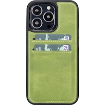 Plm Apple İphone 13 Pro Uyumlu Deri Kartlıklı Arka Kapak G16 Yeşil Renkli
