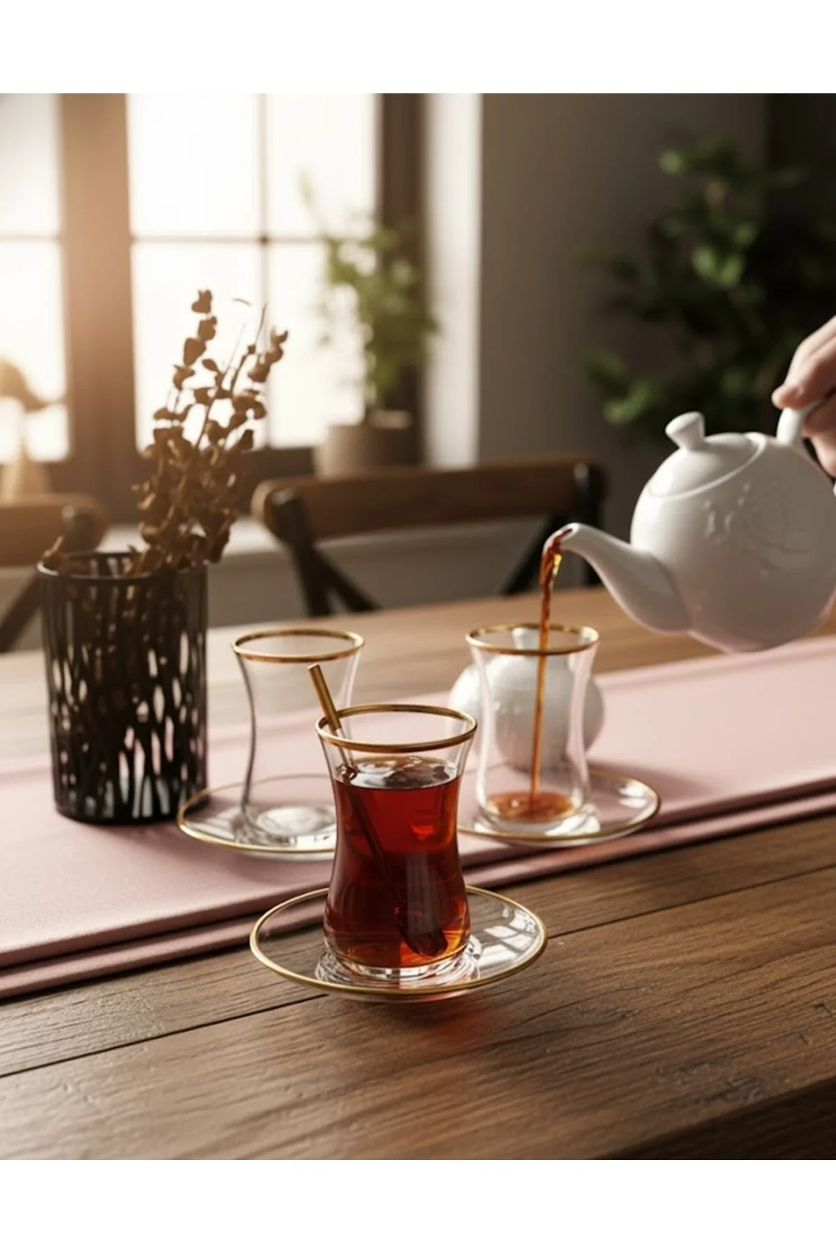 Gold Mat 6 Kişilik Heybeli 12 Parça Çay Takımı 165 Cc Şeffaf