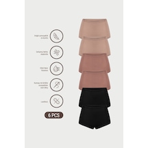 Auw Kadın Lastiksiz Pamuklu Modal Basic Boyshort 6'lı - Softfit Çok Renkli