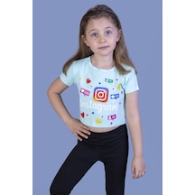 Toontoy Kids Toontoy Kız Çocuk Kalpli Instagram Baskılı Tişört Mint Yeşili