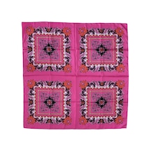 Tikitonki Etnik Desenli Kare Kesim Saten Pembe Eşarp - 90x90 Fuşya Fuşya