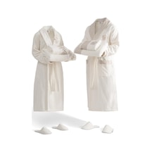 Ecocotton Vanya Krem/krem %100 Organik Pamuk 10 Parça Aile Bornoz Seti M-l Krem