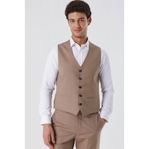 Koyu Bej V Yaka Klasik Yelek 1009230104-Koyu Bej