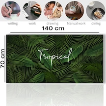 Sonictouch Tropikal Palmiye Yaprağı Kaymaz Deri Dikişsiz Silinebilir Yıkanabilir Yeşil Masa Matı Pad 70x140cm