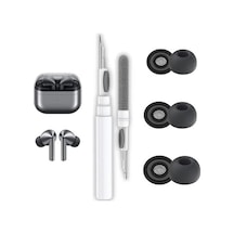 Galaxy Buds3 Pro / Buds4 Pro Uyumlu Üç Boyut Premium Silikon Kulaklık Uçları S,m,l Ve 3'ü 1 Arada Bluetooth Kulaklık Temizleme Kalemi Seti Siyah