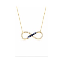 Çekirdekjewelry 925 Ayar Gümüş Sonsuzluk Kolye Göld Kaplama Nazar Boncuklu Taşlı Model Sarı