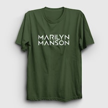 Presmono Unisex Logo Marilyn Manson T-shirt Haki