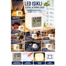 Şık Led Işıklı Dijital Küp Saat Alarm Ve Sıcaklık Özellikli Sarı
