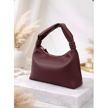 Addy Bordo Luna Hobo Pebble Velvet Omuz Ve El Çantası Bordo