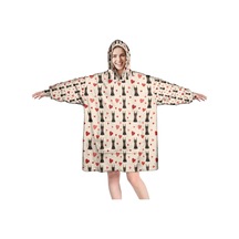 Doberman Desenli Giyilebilir Battaniye Hoodie, Unisex, Kalın, Cepli-a3 Doberman Heart Layered