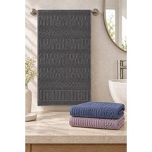 Çizgi Dokulu El Yüz Havlusu 50x90 Cm 3 Lü Set - Deep Lavender Çok Renkli