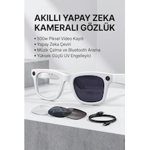 Beyaz Bluetooth Akıllı Gözlük Müzik Görüşme Kamera Ve Mikrofon Özellikli