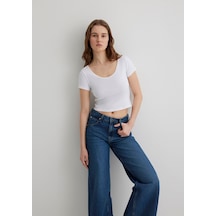 Mavi Kadın Yuvarlak Yaka Crop Basic Beyaz 1612374-620 Beyaz