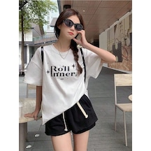 Roll Inner T-shirt - Beyaz Oversize Baskılı Bisiklet Yaka Beyaz Roll Inner T-shirt - Beyaz Oversize Baskılı Bisiklet Yaka Beyaz