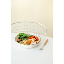 Black Cupid Emaye Bowl Tabağı - Bowl Kase - Salata Kasesi - Sunum Kasesi 21cm Krem - Siyah