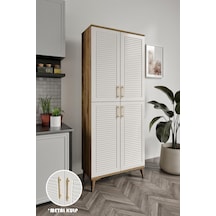 Panjurlu Metal Kulp Pnj4190 Çok Amaçlı Dolap 4 Kapaklı Mutfak Dolabı Balkon Dolabı Kiler Banyo Dolabı Ayakkabılık Ekru Ceviz