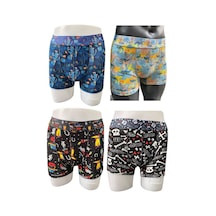 Erkek Karışık Pamuklu Esnek 4'lü Boxer Paketi 2304 Mavi