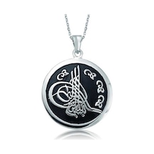 Gümüş Yuvarlak Tuğralı Kadın Kolye (506449799)