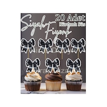 20 Adet Siyah Fiyonklar Kürdanlı Süs Seti Cupcake Pasta Kurabiye Kokteyl Sunum Süsleri Kokteyl Kürdan Söz Nişan Doğum Günü Kokteyl Davet Ve Sunum Pasta Süsü Süsleme Kalın Kağıt