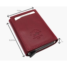 Westpolo Hakiki Deri Kağıt Para Bölmeli Unisex Mekanizmalı Cüzdan - Bordo Bordo