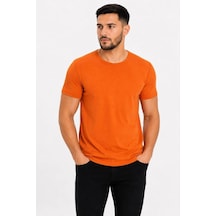 Erkek Basic Tişört Bisiklet Yaka Kısa Kol Günlük Yazlık Slim Fit T-shirt - Turuncu