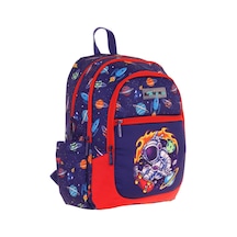 Kauıkko Kids Lacivert Kırmızı Astronot Baskılı Erkek Çocuk Okul Çantası - L5267 - Dört Gözlü Lacivert - Kırmızı