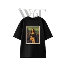 Thewert Mona Lisa Tasarım Baskılı Ünisex Siyah Oversize T-shirt