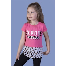 Toontoy Kids Toontoy Kız Çocuk Baskılı Bisiklet Yaka Kısa Kollu Tişört - Garnili Fuşya