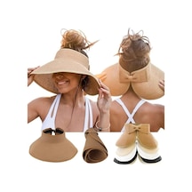 Shopiolog Kadın Geniş Siperli Uv Korumalı Fiyonklu Hasır Vizör Şapka Camel