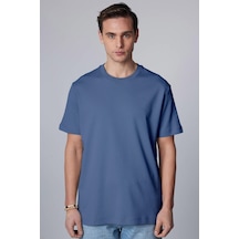 Tudors Unisex Relax Fit Rahat Kesim %100 Pamuk Yumuşak Dokulu Basic Bisiklet Yaka İndigo Tişört-30848-ındigo İndigo