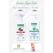 U Green Clean Meyve Sebze Temizleyici 500 ML + Sensitive Likit Sabun 500 ML + Zigzag Pamuk 100'lü