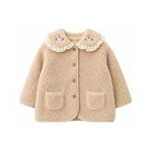 Vauva Kız Bebek Ve Çocuk Yaka Detaylı Peluş Mont Ekru