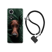 Huawei Nova 9 Kılıf Boyun Askılı Flowers Dog 1346 Siyah